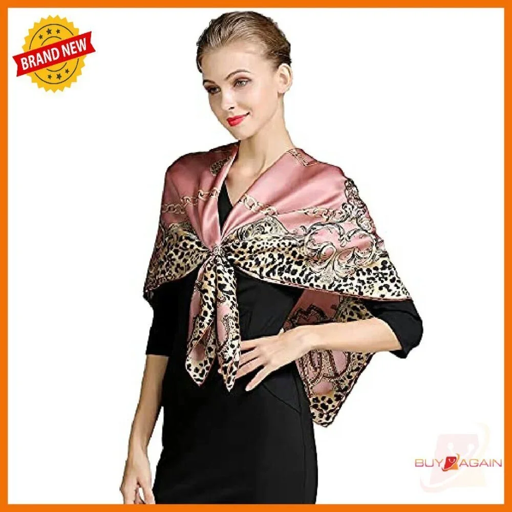 Large 43" Silk Square Scarf Shawl Head Wrap Versatile Accessory - Picture 2 of 8
